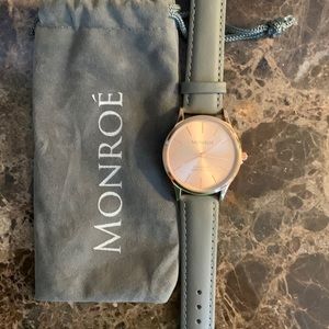 Monroe Rose Gold Leather Wrist Watch Quartz Stainless Steel Gray Pink